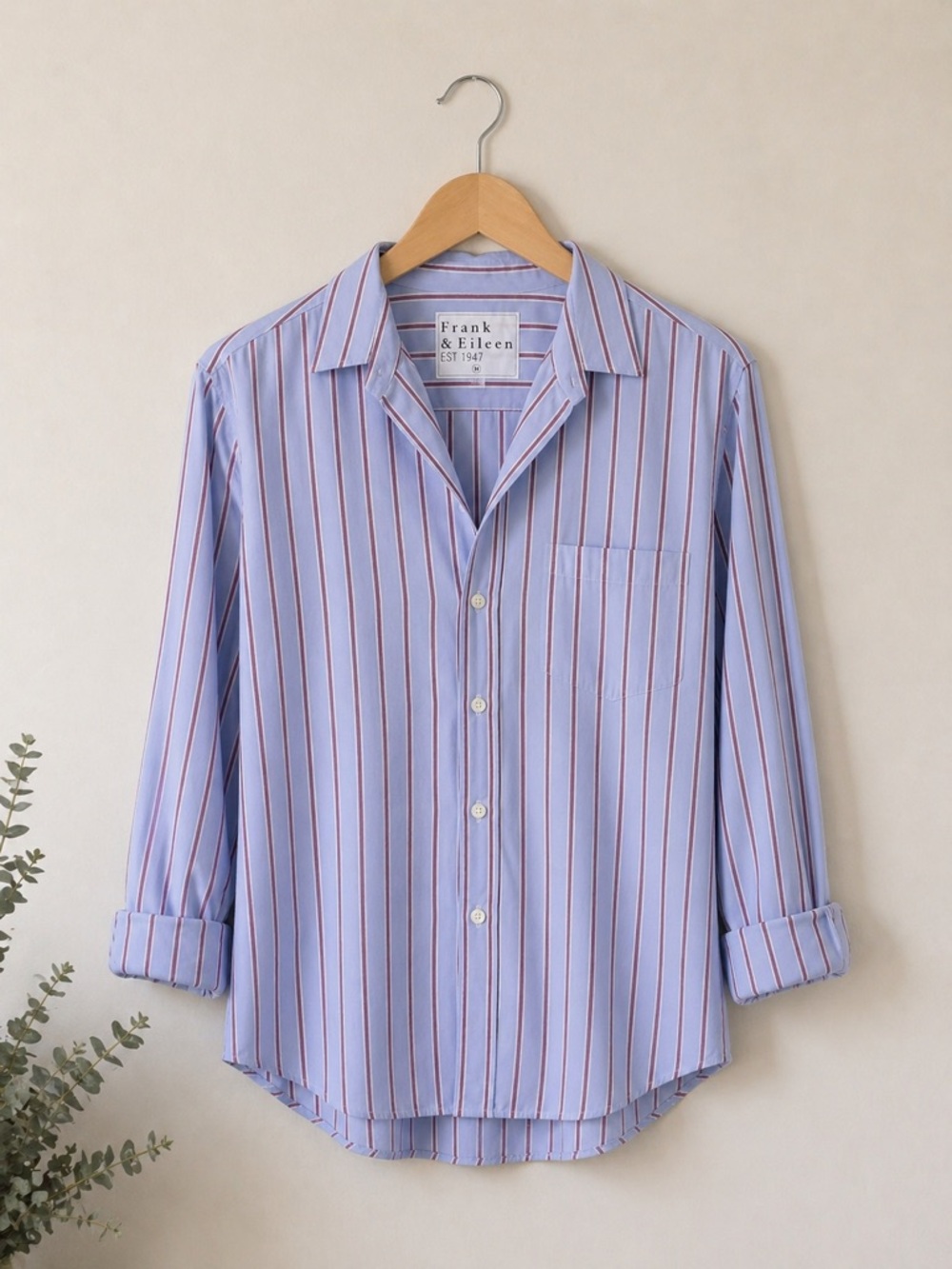 Frank & Eileen Eileen Relaxed Button-Up Shirt Blue Red White Stripe XXS - Picture 2 of 10